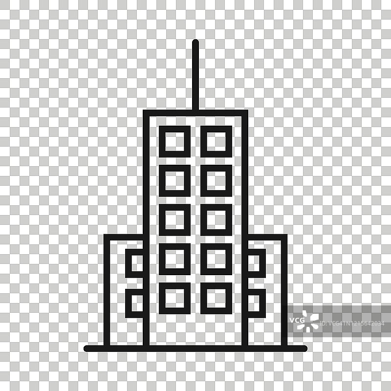 建筑图标在平面风格。城市摩天大楼公寓矢量插图在白色孤立的背景。城市大厦经营理念。图片素材