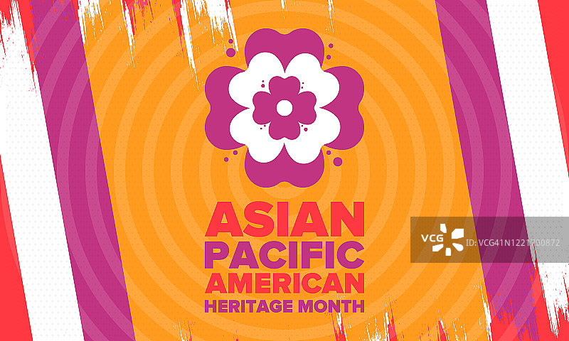 亚太裔美国人传统月。在五月庆祝。它庆祝美国亚裔美国人和太平洋岛民的文化、传统和历史。海报、卡片,横幅。向量图片素材