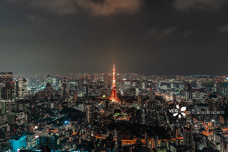 东京城市夜景，鸟瞰图图片素材