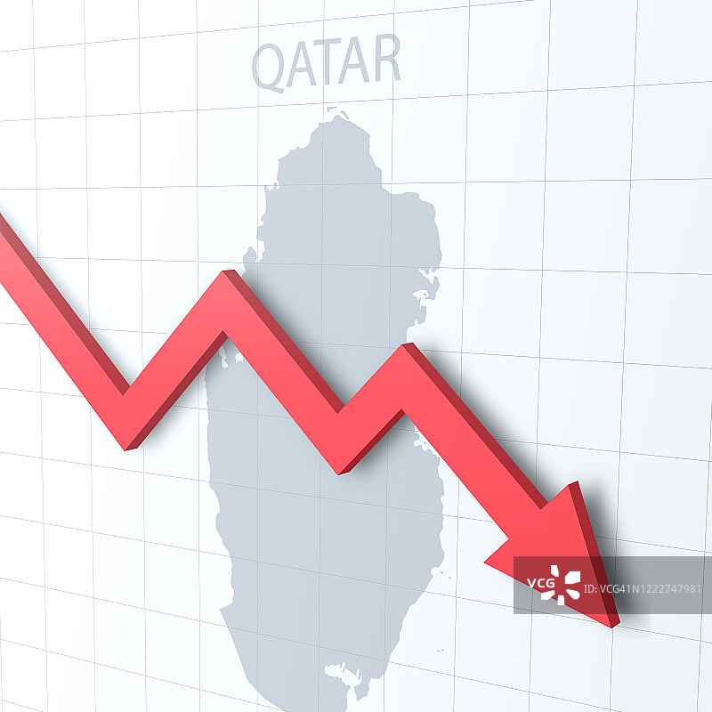 下落的红色箭头与卡塔尔地图的背景图片素材