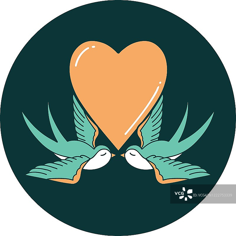 一个燕子和一颗心的纹身风格图标图片素材