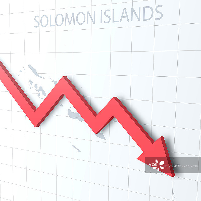 坠落的红色箭头，以所罗门群岛地图为背景图片素材
