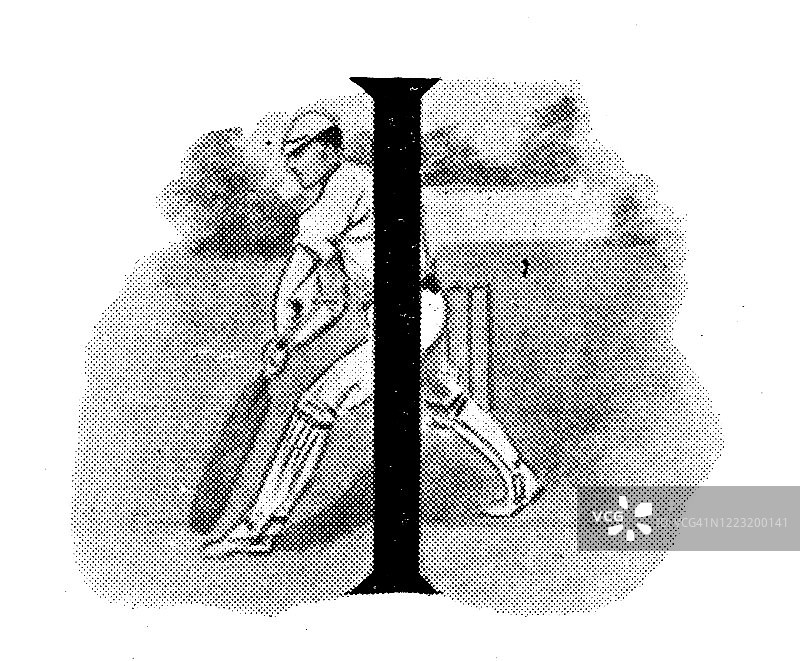 体育和休闲活动的古董插图:大写字母I和板球图片素材