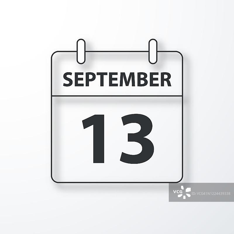 9月13日-每日日历-黑色大纲与阴影在白色背景图片素材
