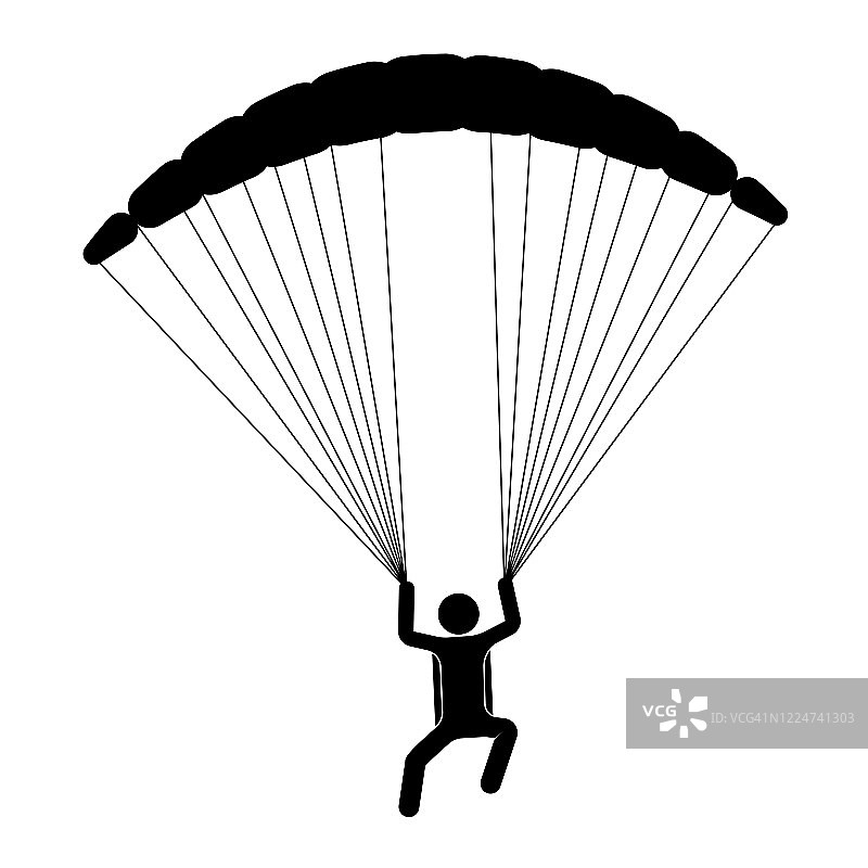 滑翔伞是用降落伞飞行的。加强一个人。极限运动。白色上的孤立向量图片素材