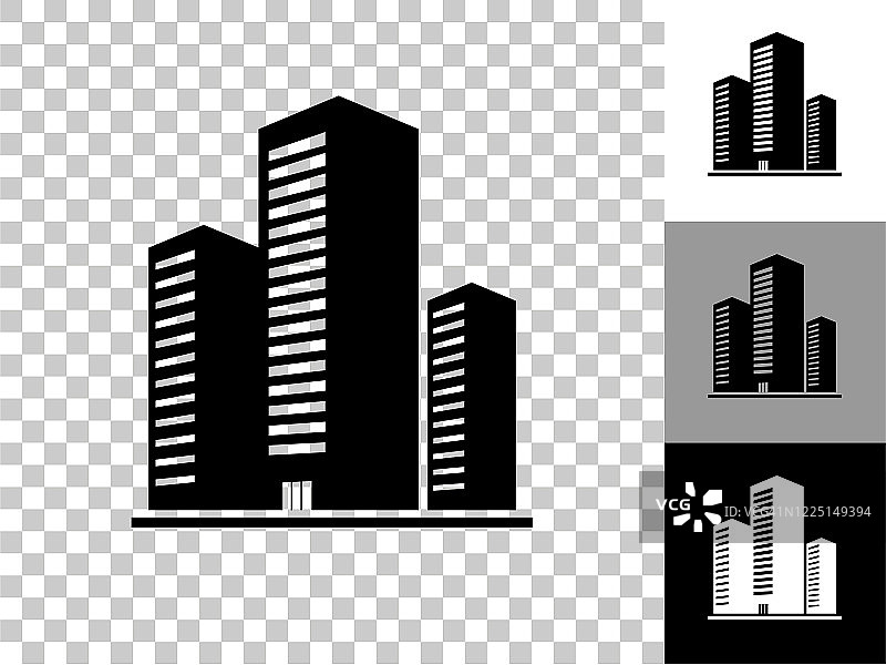 三个建筑图标在棋盘透明的背景图片素材