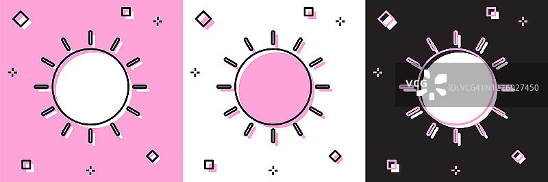 设置太阳图标孤立在粉红色和白色，黑色背景。夏天的象征。好晴天。矢量图图片素材