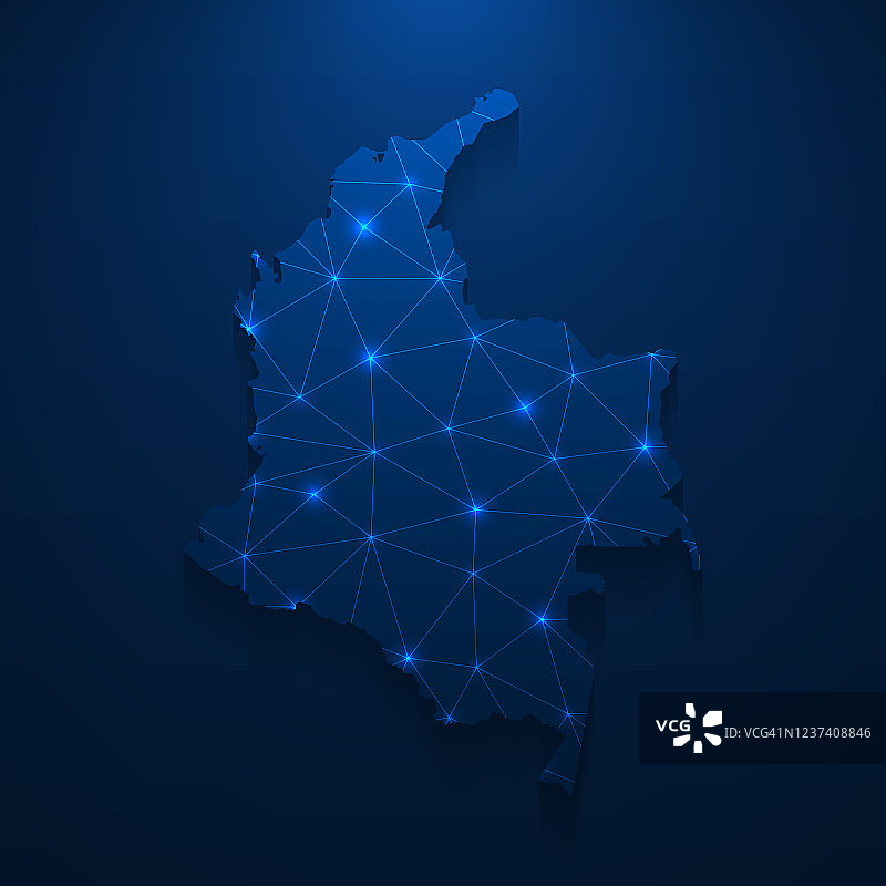 哥伦比亚地图网络-明亮的网格在深蓝色的背景图片素材