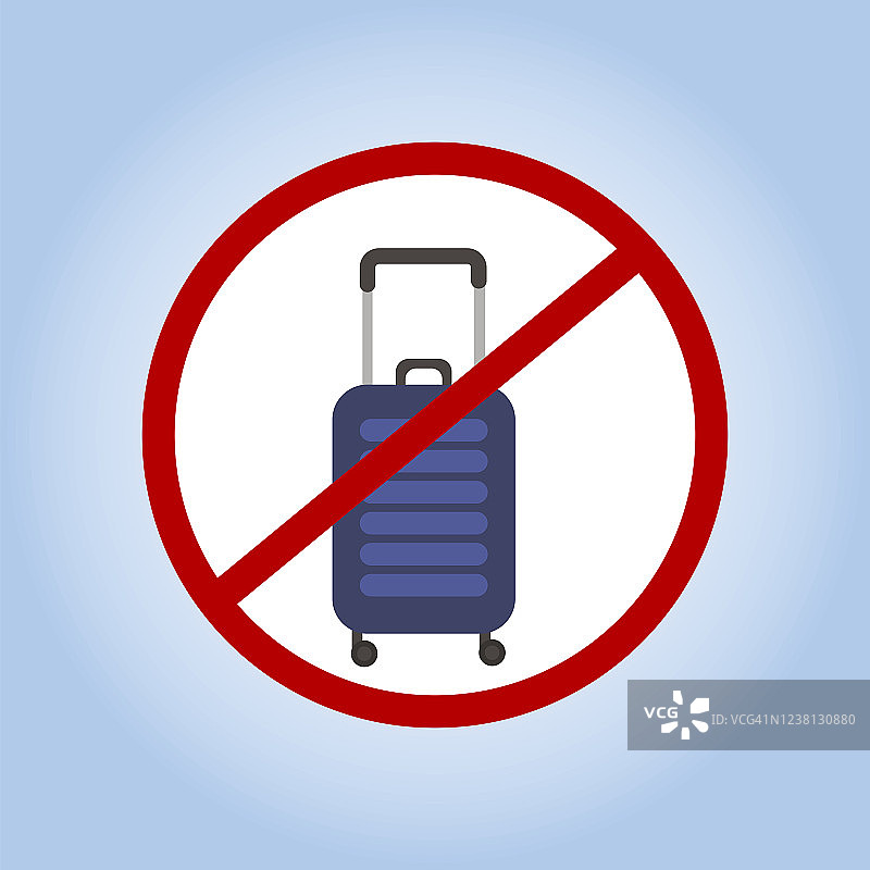 一个被划掉的手提箱的等距图像。行李禁令标志。旅行禁令。图片素材