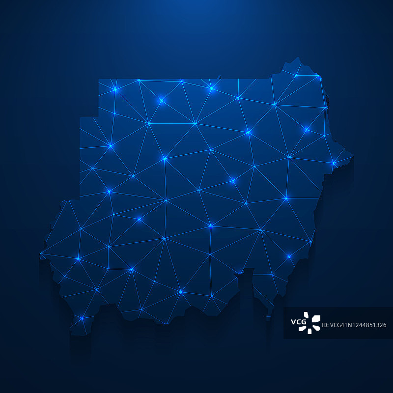 苏丹地图网络-明亮的网格在深蓝色的背景图片素材