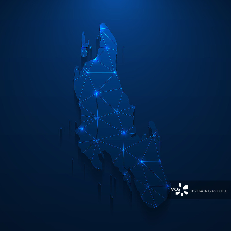 桑给巴尔地图网络-明亮的网格在深蓝色的背景图片素材