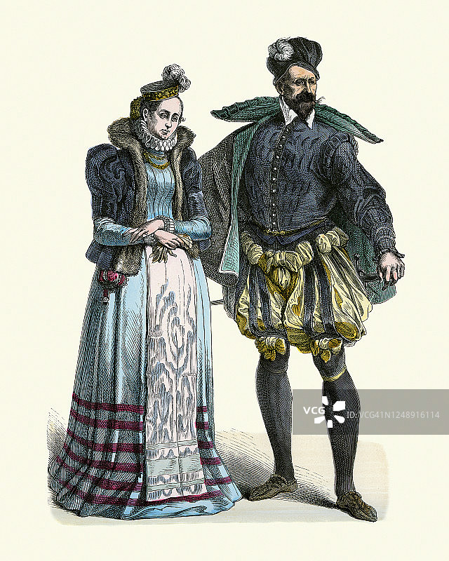 法国贵族男女，16世纪晚期法国的时尚图片素材