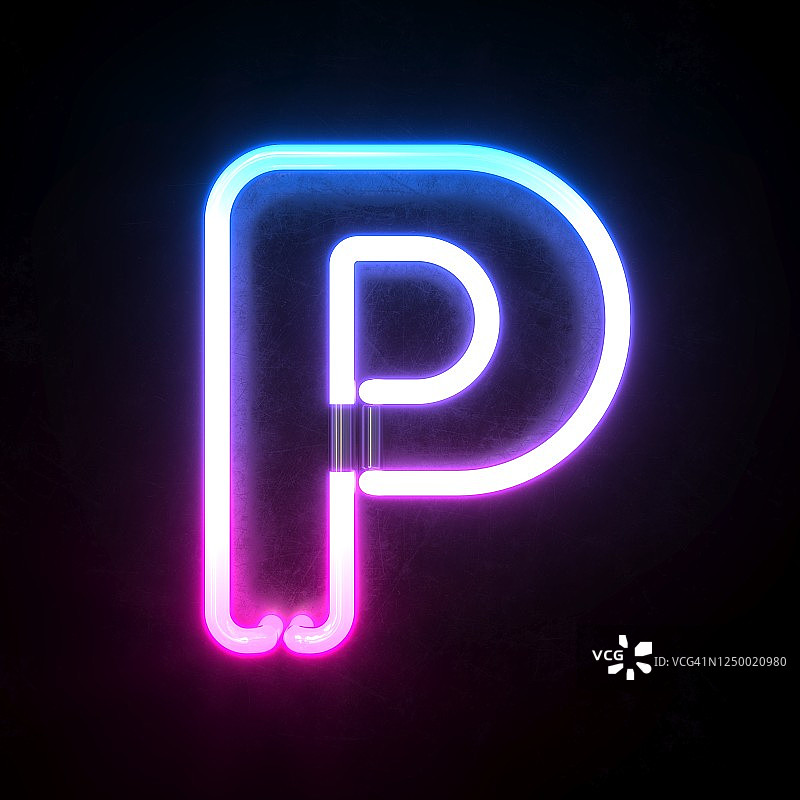 霓虹3d字体，蓝色和粉色霓虹灯3d渲染，字母P图片素材