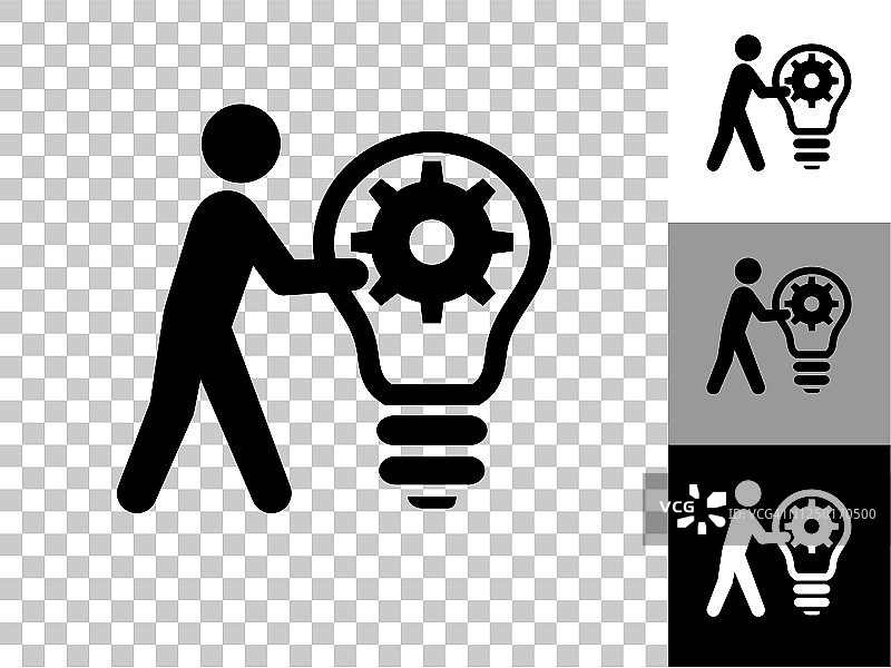 Stick Figure & Idea Gear Icon on Checkerboard透明背景图片素材