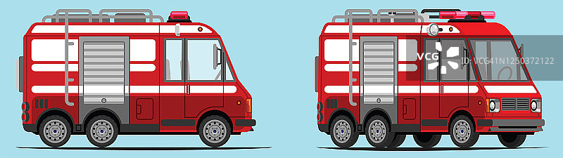 小型消防车、小型消防车，具有侧视图和3/4视图图片素材