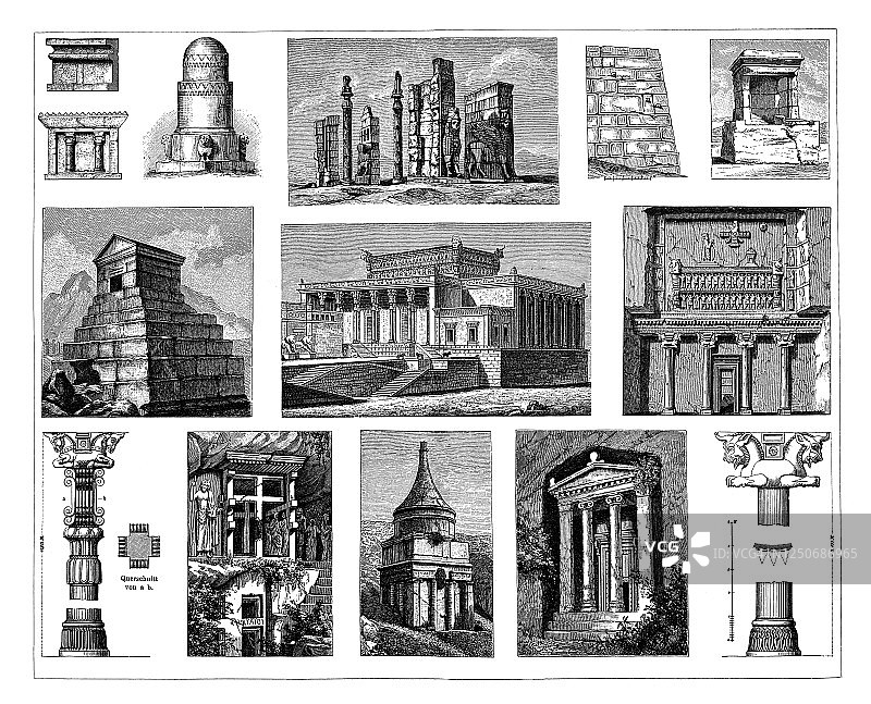 古老的雕刻插图亚述，巴比伦，波斯，小亚细亚，腓尼基，希伯来建筑图片素材
