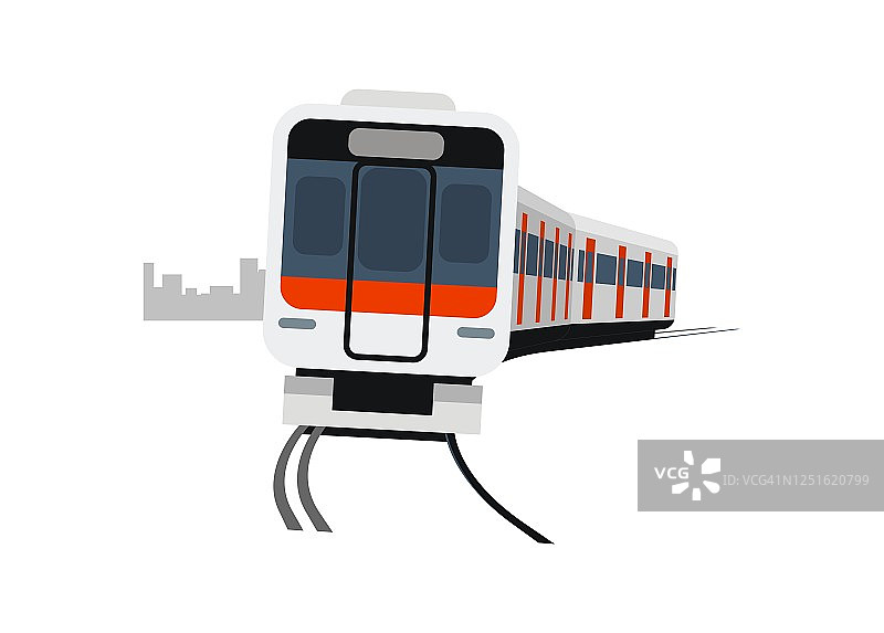 短途通勤列车转弯。简单的平面插图图片素材