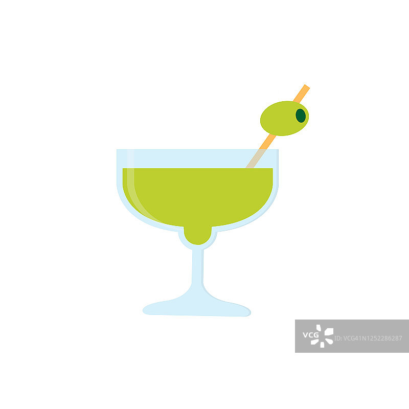 鸡尾酒平面，饮料与吸管图标，矢量插图孤立在白色背景图片素材