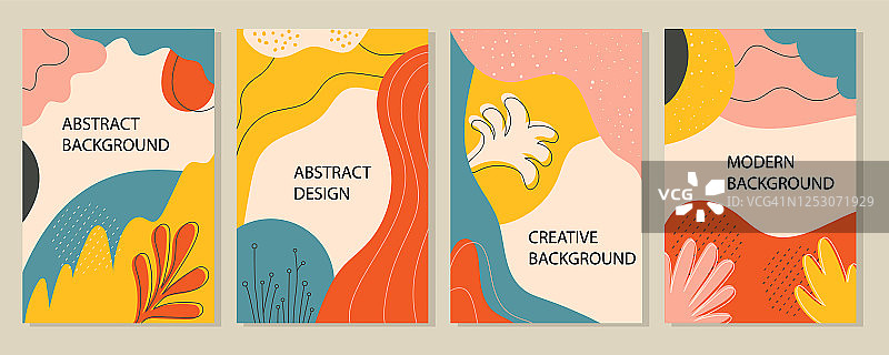 一套抽象模板与花卉和几何元素。设计背景为邀请传单海报，卡片小册子横幅。矢量色库插图图片素材