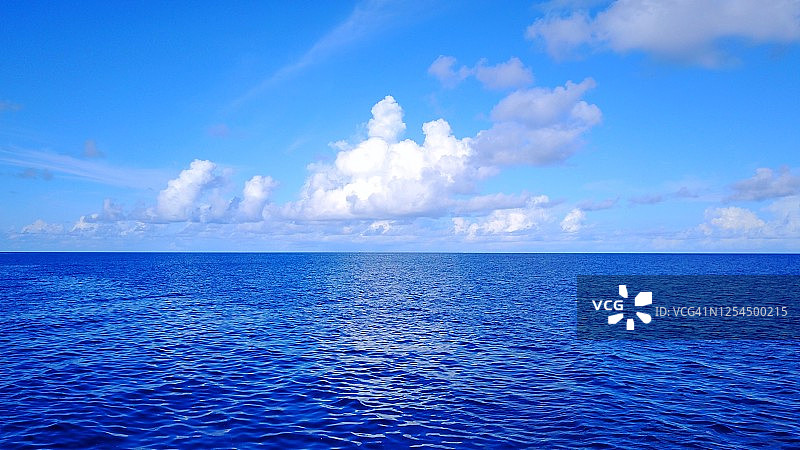 平静无边的蓝色海洋，以天空为背景图片素材