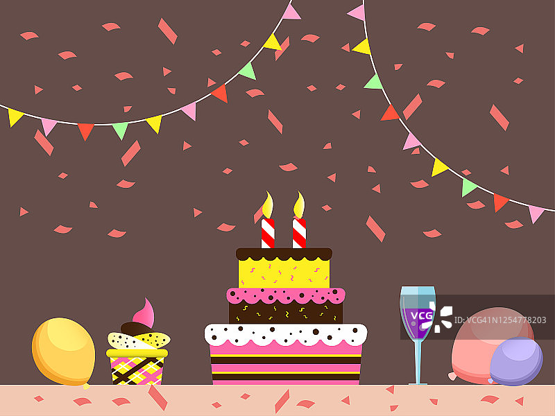 生日蛋糕，蜡烛和酒图片素材