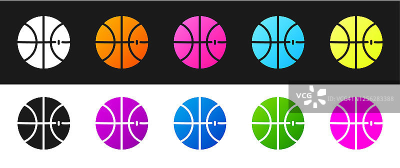 设置篮球图标孤立的黑色和白色背景。运动的象征。矢量图图片素材