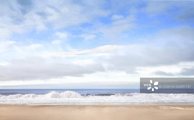 长岛琼斯海滩美丽的蓝天和海浪冲击海岸图片素材