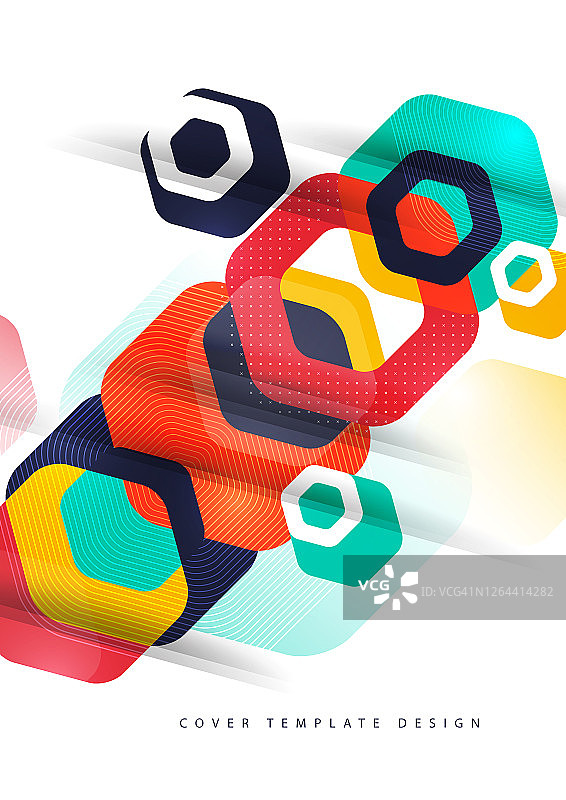 圆形彩色六边形的抽象背景。业务演示模板。现代的几何设计。向量图片素材