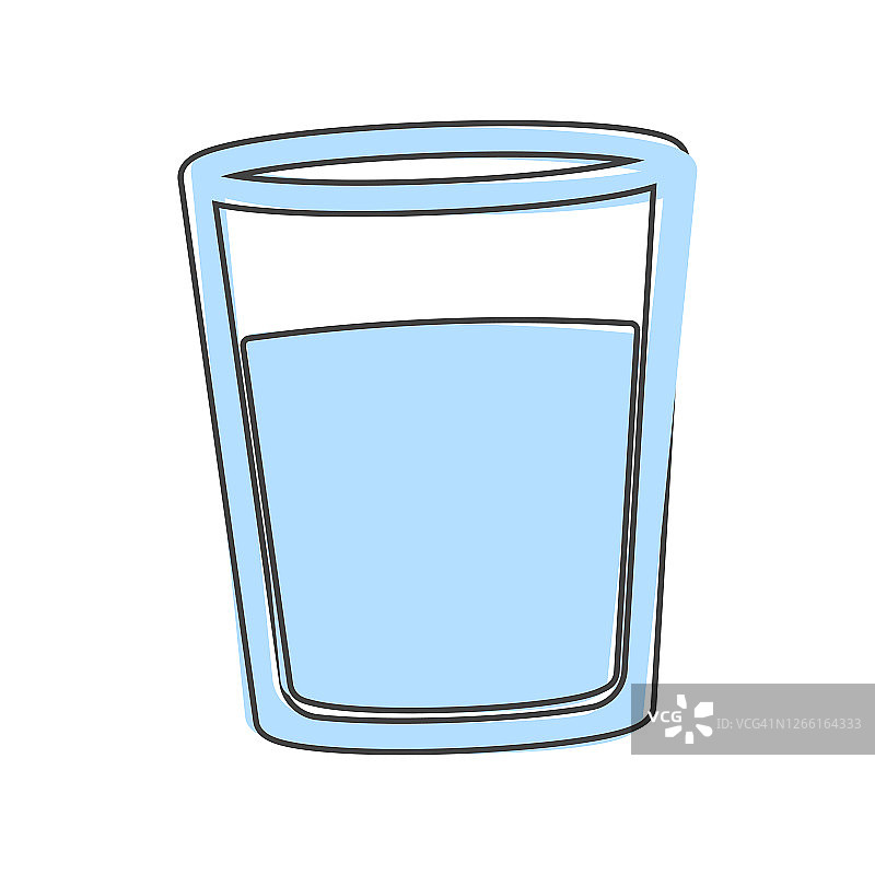 矢量图标玻璃杯与水。玻璃与饮料卡通风格在白色孤立的背景。图片素材