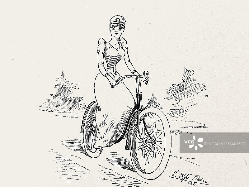 骑自行车的女人，户外，正面图片素材