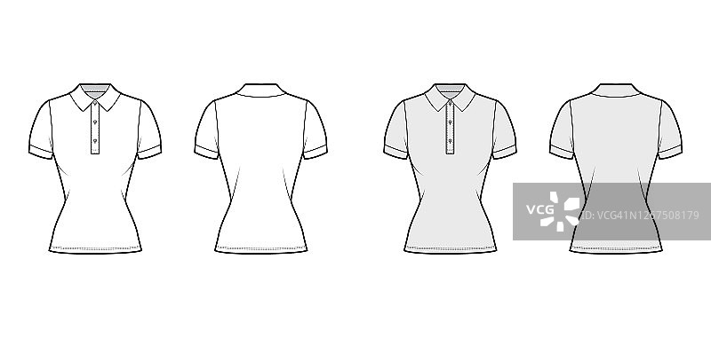 马球衫技术时尚插图与棉质短袖，贴身，纽扣沿前外套图片素材