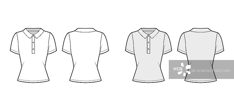 马球衫技术时尚插图与棉质短袖，合身的身体，纽扣沿着前面的外衣图片素材