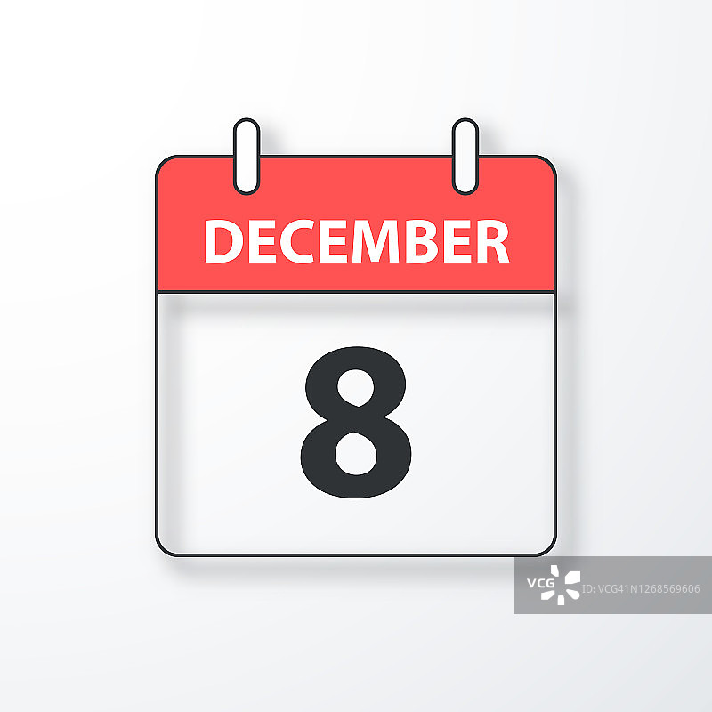 12月8日-每日日历-黑色轮廓与阴影在白色的背景图片素材