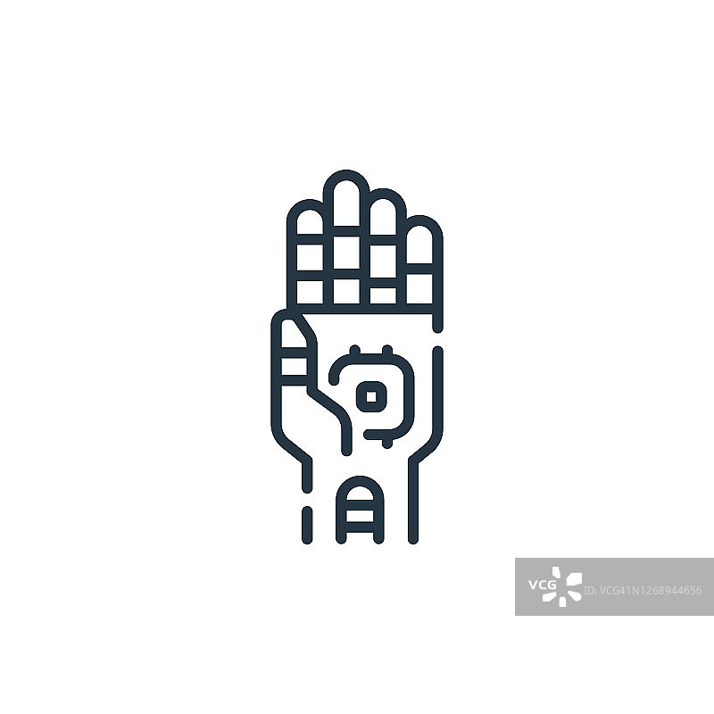 机器人手矢量图标孤立的白色背景。轮廓，细线机械手图标，用于网站设计和移动，应用程序开发。细线机器人手轮廓图标矢量插图。图片素材