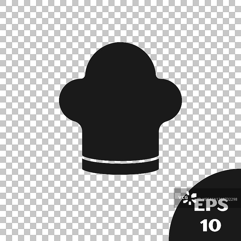 黑色厨师帽子图标隔离在透明的背景。烹饪的象征。厨师的帽子。向量图片素材
