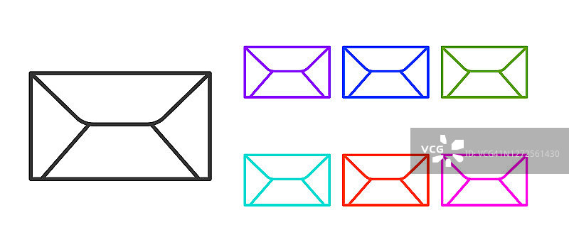 黑线信封图标隔离在白色背景上。电子邮件信息字母符号。设置彩色图标。向量图片素材