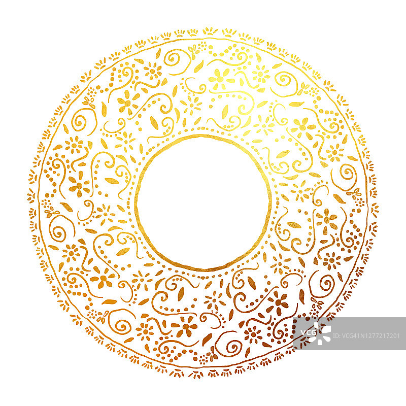 波希米亚框架背景与金色花边花环。花卉矢量设计元素的生日，新年，圣诞卡，婚礼邀请。图片素材