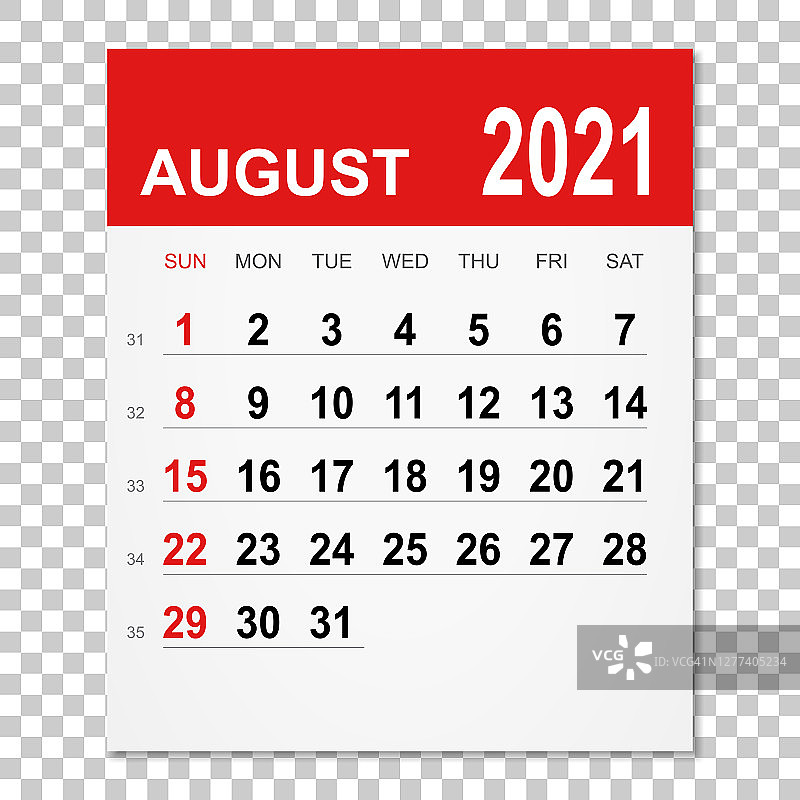 2021年8月日历图片素材