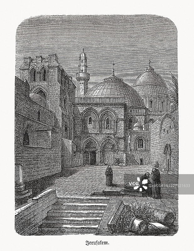 圣墓教堂，耶路撒冷，木刻，1893年出版图片素材