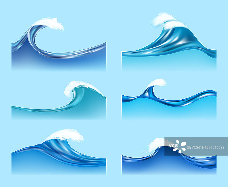 海浪。水液体表面透明泡沫水平波流矢量插图图片素材