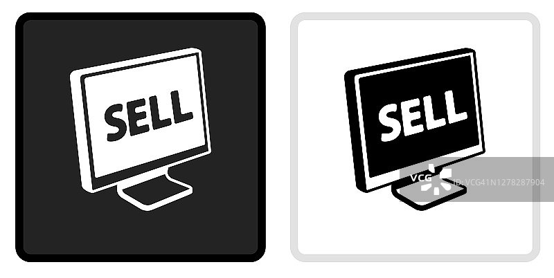 出售标志上的电脑图标上的黑色按钮与白色翻转图片素材