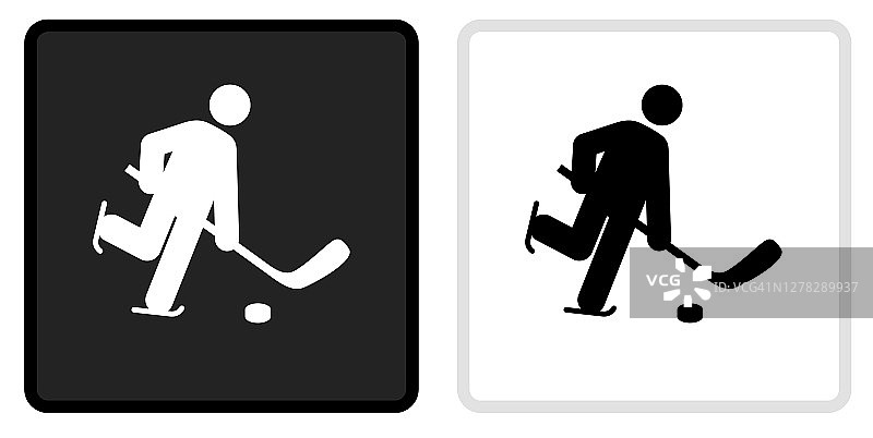 棍图玩冰球图标上的黑色按钮与白色翻转图片素材