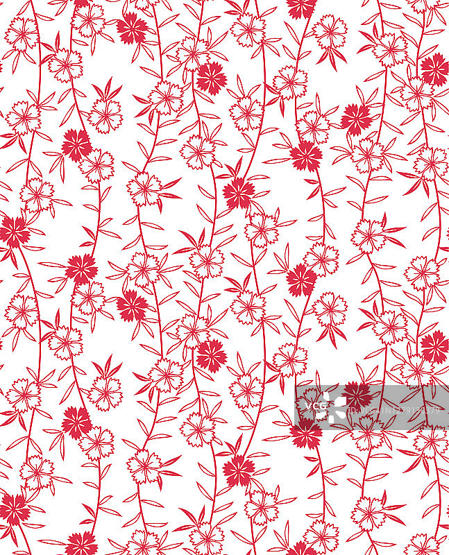 日本红花枝矢量无缝模式图片素材