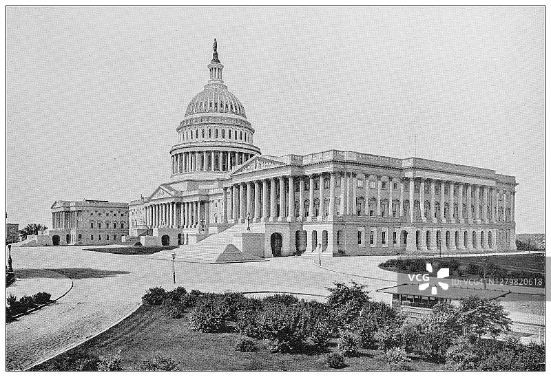 美国华盛顿的古老黑白照片:国会大厦，西线图片素材