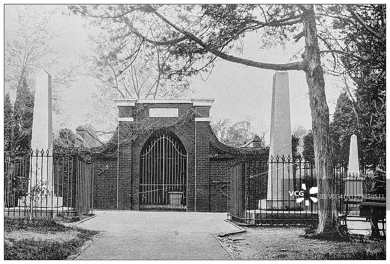 美国华盛顿的古董黑白照片:弗农山庄乔治·华盛顿墓图片素材
