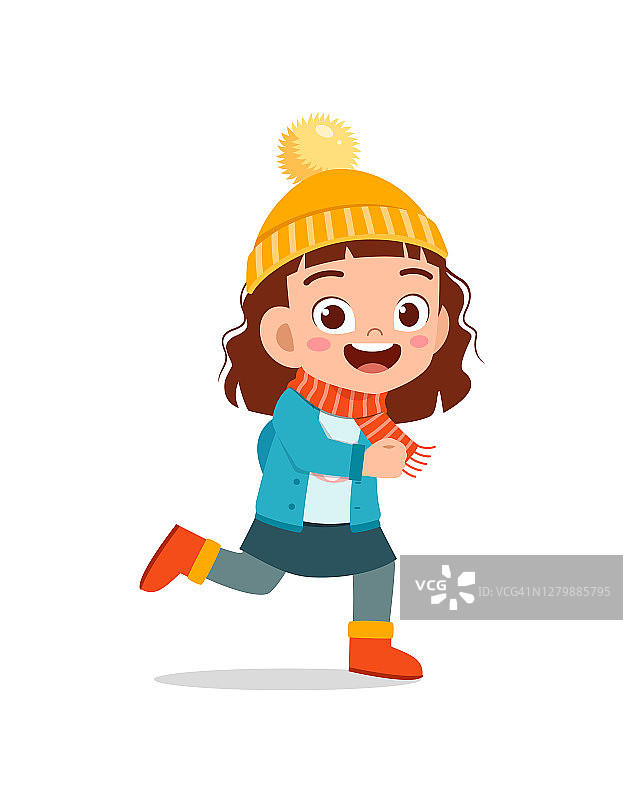 快乐可爱的小朋友在冬天玩和穿夹克。孩子笑着穿暖和的衣服图片素材