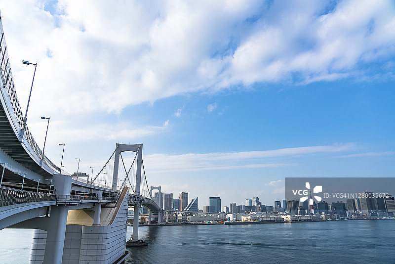 彩虹桥连接到芝浦区港区，横跨东京湾在日本东京。图片素材