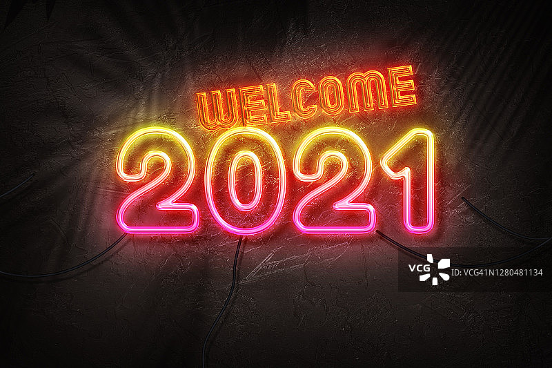 在霓虹灯下迎接2021年图片素材