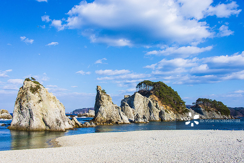 Jodoga。日本本州东北道之诺海岸小径。图片素材