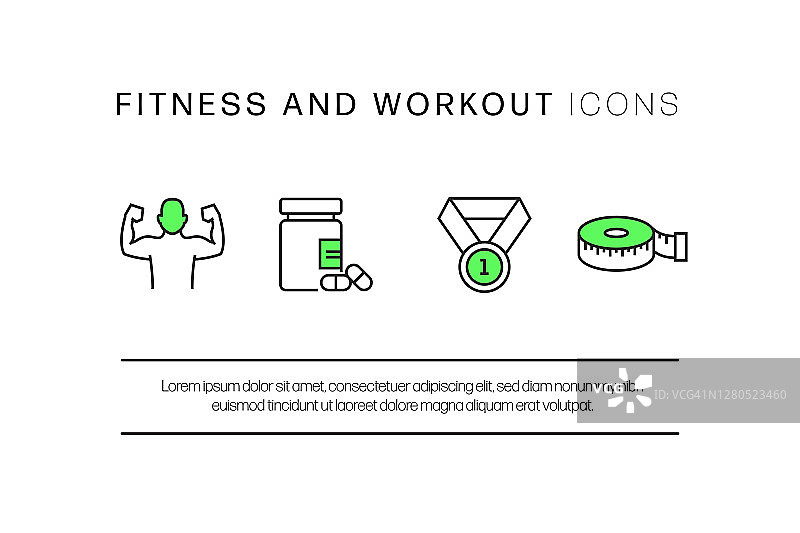 健身和锻炼相关的直线图标。向量符号说明。图片素材